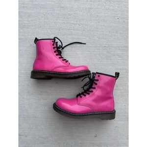 Dr. Martens Delaney Leather Pink Black Lace-Up‎ Combat Boots US Women's 6 Mens 5